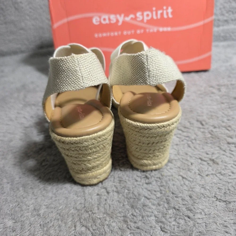 Easy Spirit Meza Espadrille Wedge D'Orsay Sandal Shoes Natural Linen 11M NIB NEW